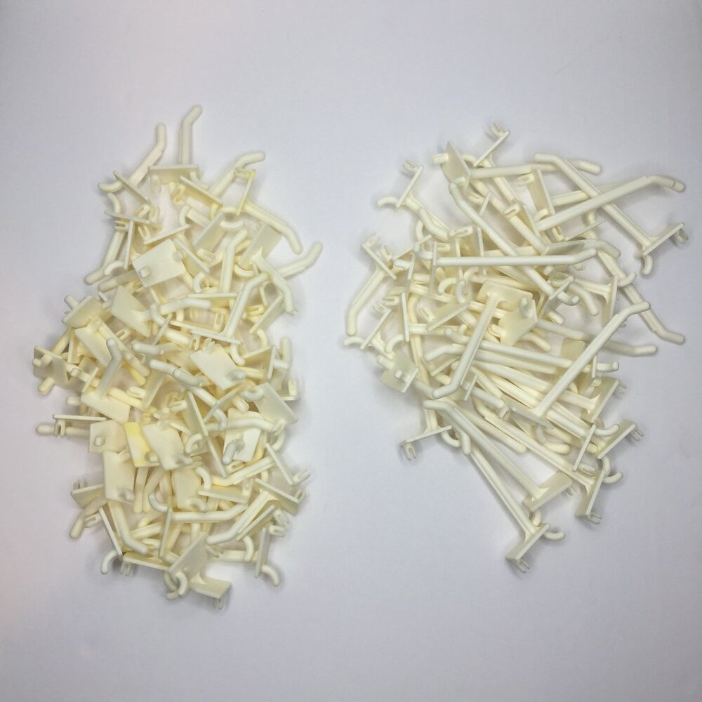 ~94 White Plastic Peg Board Hooks 59 2" & 35 4" Garage Home Storage Organization